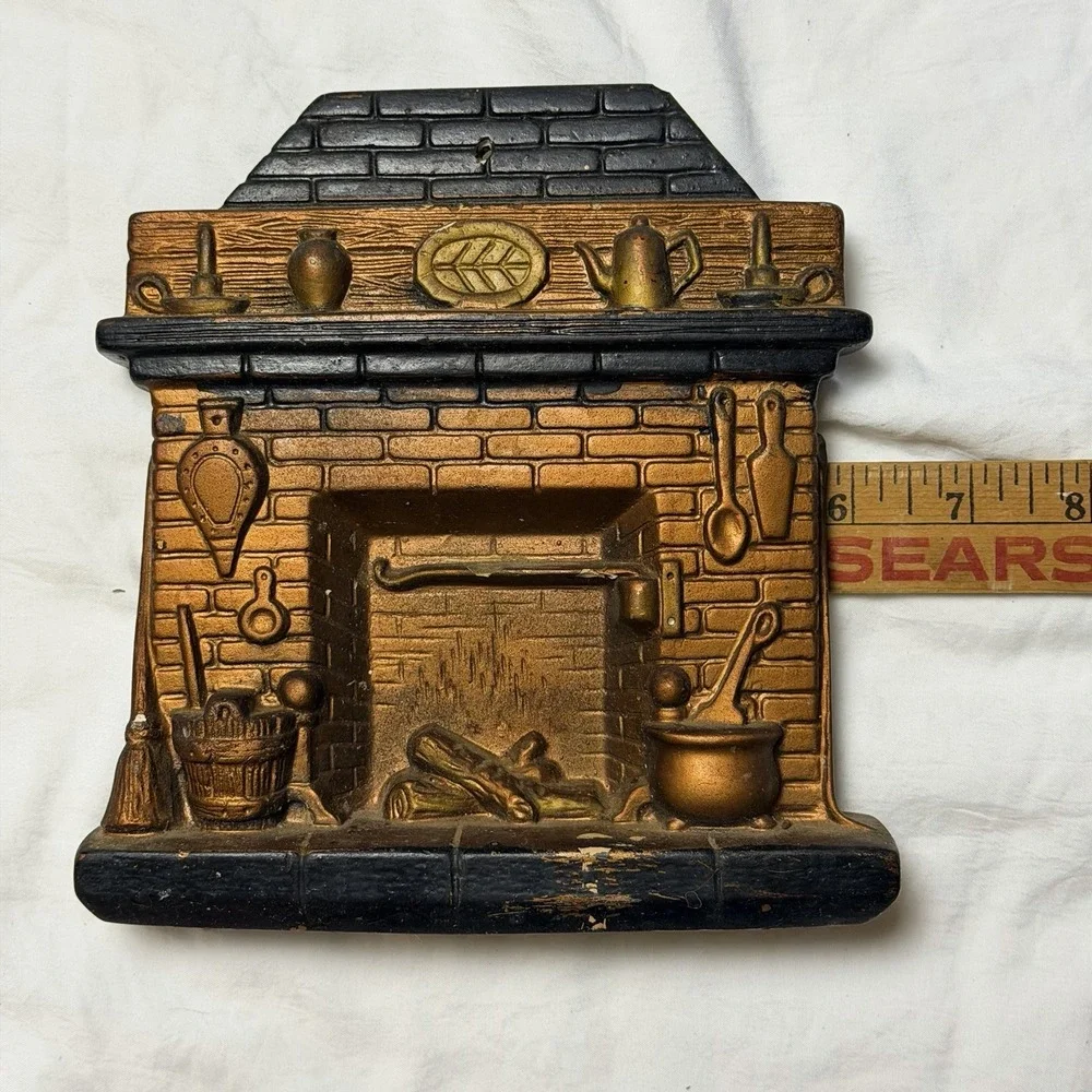 Vintage CHALKWARE Plaster Fireplace Keyholder Missing Hooks